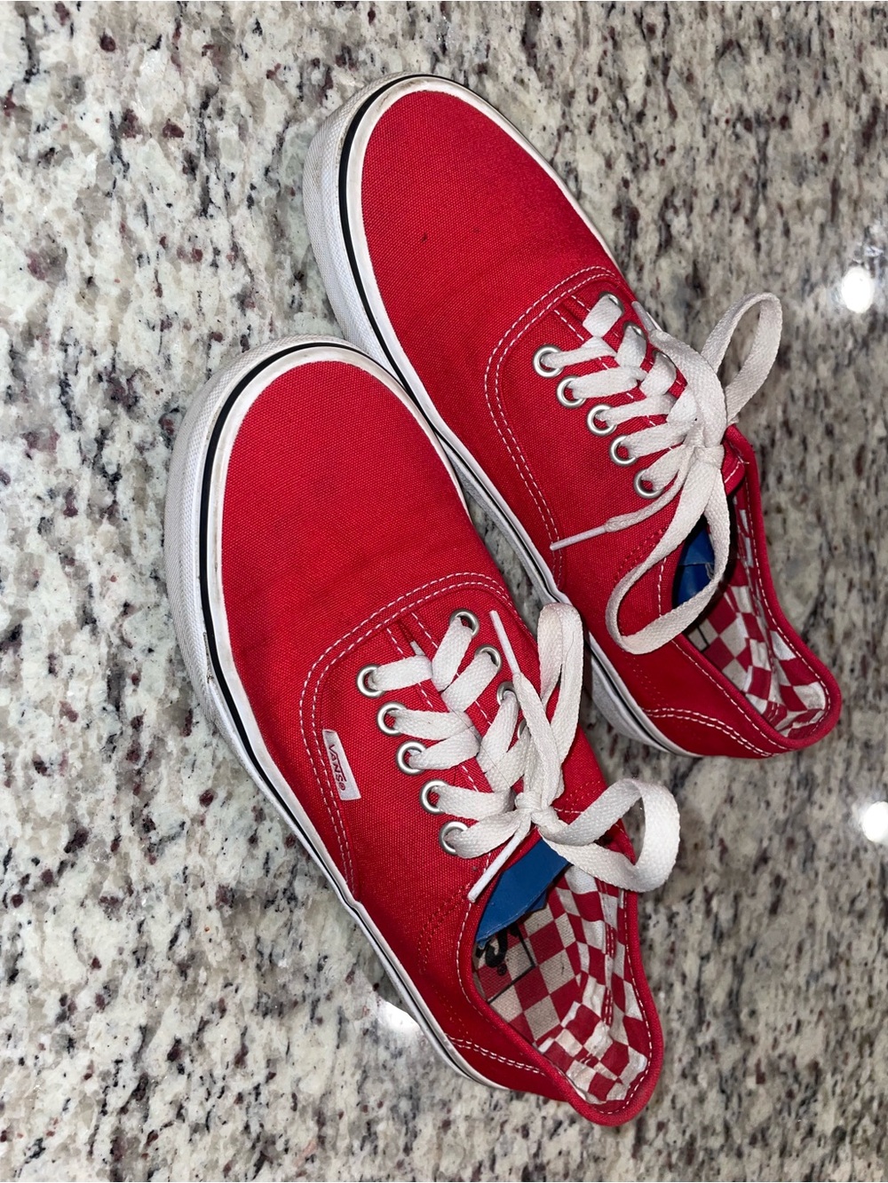 Vans Authentic Red Canvas Low-Top Sneakers with Checkerboard Lining
